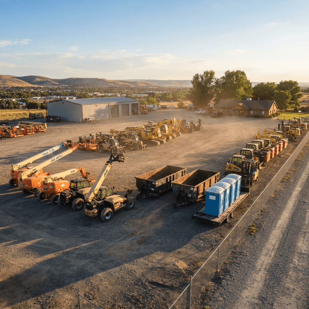 Rental equipment staged in a yard